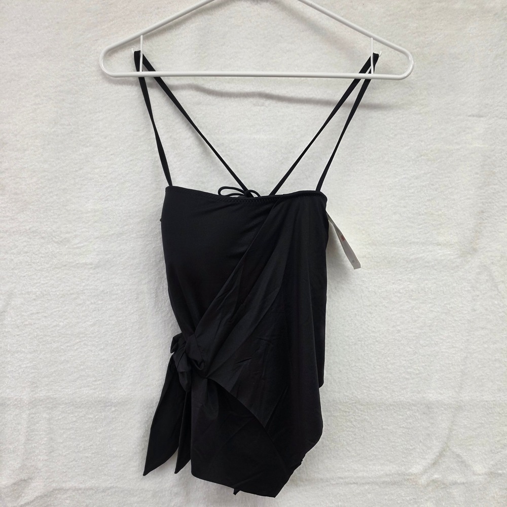 Becca by Rebecca Virtue Black Wrap Front Tankini Top XS C853527‎ NEW
